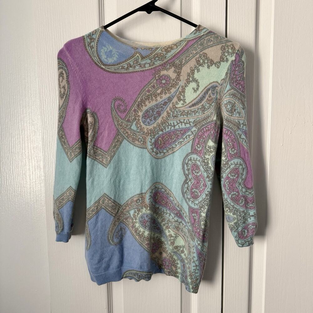 Talbots Pure Cashmere Sweater Petite S Paisley Luxurious Colorful Pastel Soft